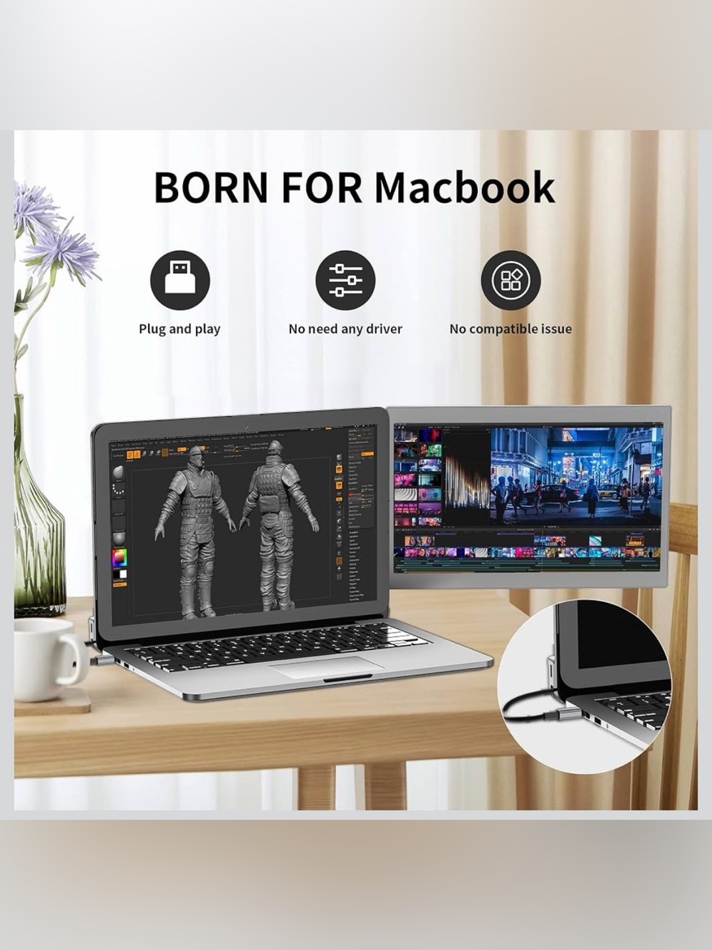 Portable Monitor for 14.2" MacBook, Laptop Screen Extender Dual Display 12'' FHD - Picture 15 of 15